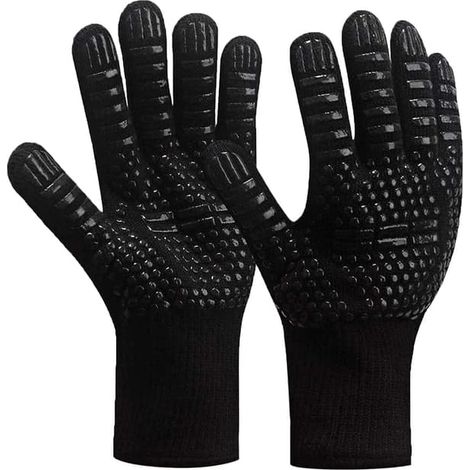 Gants de cuisine doubles résistants à la chaleur (800 °C) pour griller, cuire au four et utiliser au feu de bois. (1/5)