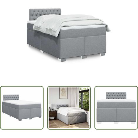 vidaXL Surmatelas - Sommier à lattes de lit et matelas gris clair 120x190 cm tissu (1/5)