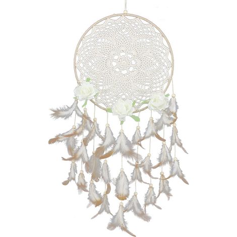 Attrape Rêves Fait Main - Décoration Murale En Fer Et Plumes - Ornements De Fleurs Et Perles - Pour Maison Et Voiture - 1 Pièce