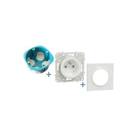 Schneider - Odace 2011 - Prise + Plaque + bou00eete d'encastrement SIB BBC - Blanc - Ref. : S520059 + S520702 + P36840 (1/2)