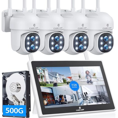 PTZ Kit Caméra de Surveillance WiFi avec Moniteur, NVR Caméra Exterieure Double-Objectif, Go HDD, Vision Nocturne Couleur,Détection Humaine,Audio Bidirectionnel (1/5)