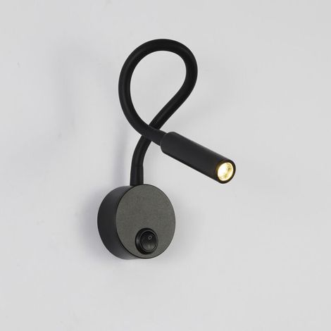 Applique de Lecture Noir, Lampe Col de Cygne Flexible LED 2W 3000K Fixation Liseuse Murale 85-265V avec interrupteur pour Chambres Salon Intérieur Salon-DOU