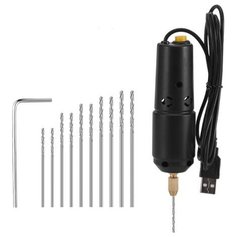 Mini perceuse électrique à résine avec 10 forets pour bijoux DIY Produits en aluminium Fabrication de porte-clés en bois Moules de coulée en résine Noir
