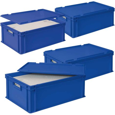 BRB 4x Thermoboxen in Stapelkiste mit Deckel, LxBxH 600x400x220 mm, EPS, blau (1/3)