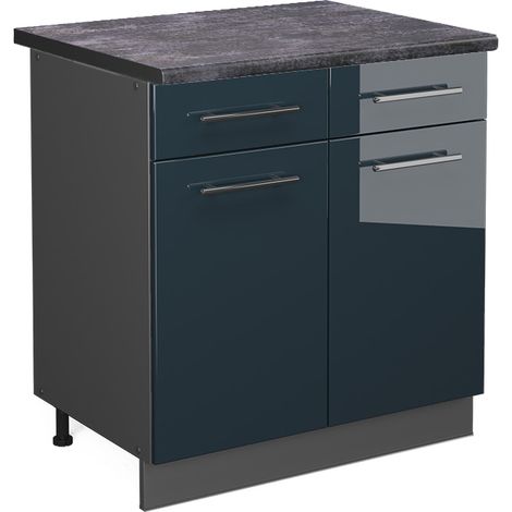 Mobiletto base per cucina Fame-Line, Blu scuro lucido, 80 cm , PL Antracite, Vicco