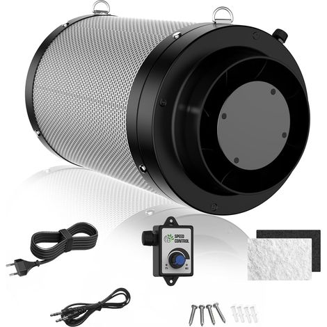 Ensemble ventilateur de conduit 150mm, 684m³/h, avec moteur et filtre à charbon actif, adapté aux tentes de culture et aux serres (1/5)