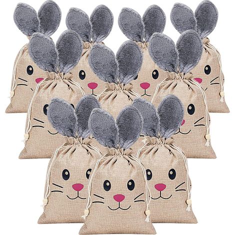 Sacs à Bonbons de Pâques - 10 Pièces Sachet Biscuits Lapin Sachets Cadeaux Festifs pour Fêtes de Printemps Événements à Thémaique Salle de Classe Famille Cadeaux (1/5)