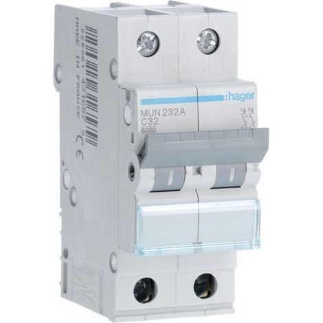 HAGER MUN232A  Interruptor automático 2P 32A curva-C 6kA