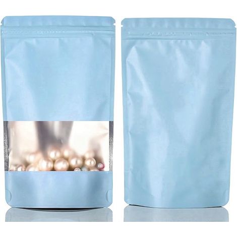 Confezione da 50 pezzi - Sacchetti stand-up richiudibili - Sacchetti per alimenti in plastica con cerniera - Con finestra trasparente - Blu - 16 x 24 cm (1/5)