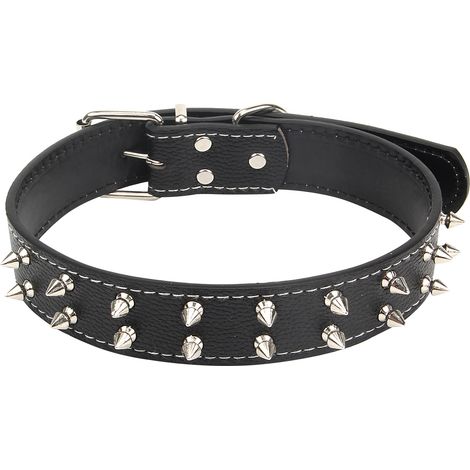 Collier Chien Cuir PU Réglable 43-54 cm Rivets Boucle Métal pour Moyen Grand Chien Robuste Promenade Quotidienne (1/5)