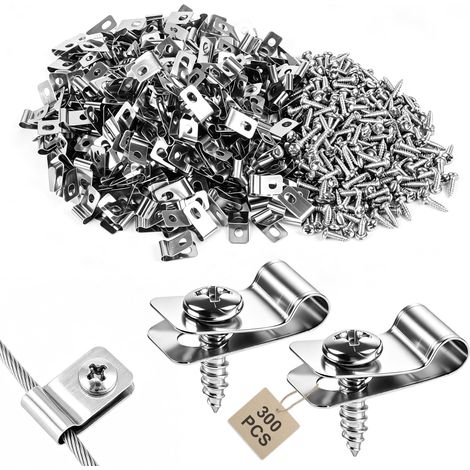 300 Pièces Fixation Grillage Rigide R-Clip avec Vis sur Poteau pour Clôture Agricole - Attache Agrafe Pince Cavalier Clips Serrage Montage Mur, Inox 304 (1/5)