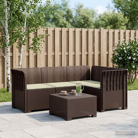 vidaXL Sofá de Jardín para 4 Personas con Cojines Estilo Rattan PP (1/5)