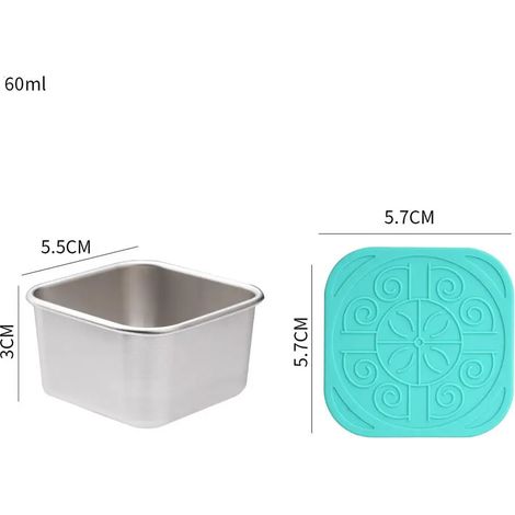 (60 ml bleu) Récipient à sauce en acier inoxydable 304, coupelle à sauce de 40 ml avec couvercle en silicone, bol à trempette étanche pour salade, petite boîte de rangement (1/5)