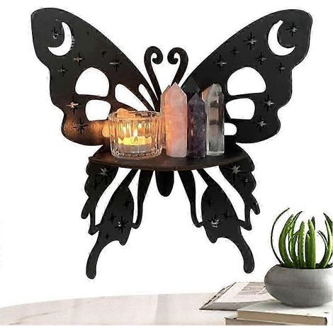 Étagère d'angle en bois avec possibilité de suspension - Design papillon unique pour le rangement (1/5)