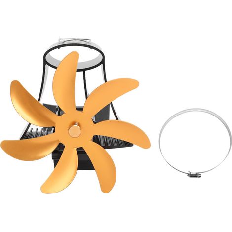7-Blatt-Kaminlüfter, leiser, wärmebetriebener Motor, vergoldete magnetische Wandhalterung für Holzöfen