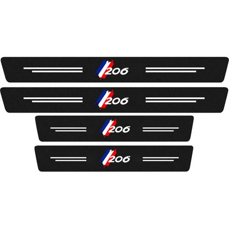 (4 pièces pour 206) 4 autocollants de protection de seuil de porte compatibles avec Peugeot 206, 207, 307, 308, 3008, 4008 et 5008. Accessoires décoratifs en cuir et fibre de carbone. (1/4)
