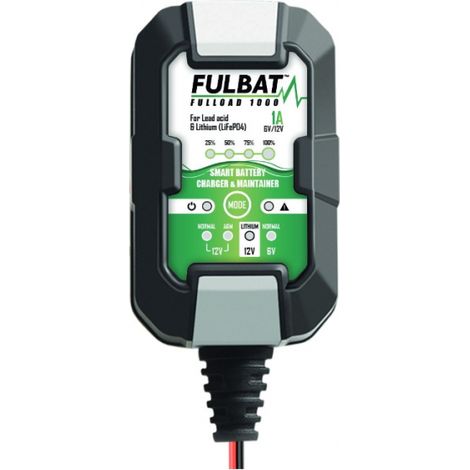 Fulbat – Chargeur de batterie moto 6-12V – Compatible GEL, SLA, AGM, Lithium – 4 modes de charge – Protection surcharge et surchauffe