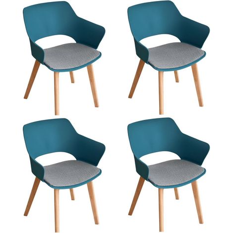 4er-Set Esszimmerstühle mit Armlehnen, skandinavischer Stil, Buchenholzbeine, gepolstert, Pfauenblau (1/5)