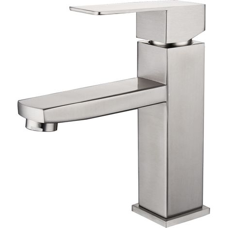 Grifo monomando para lavabo, grifo de baño de agua fría y caliente de acero inoxidable, níquel cepillado