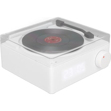 Réveil Bluetooth Vinyl Rotatif - Enceinte Stéréo 360° avec Alarme - Design Rétro Blanc - Alimentation DC 5V1A