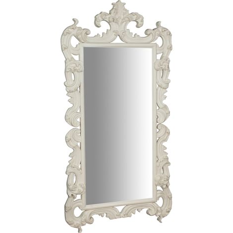 WOODEN Hanging Wall Mirror WHITE ANTIQUE FINISH MADE IN ITALY (1/5)