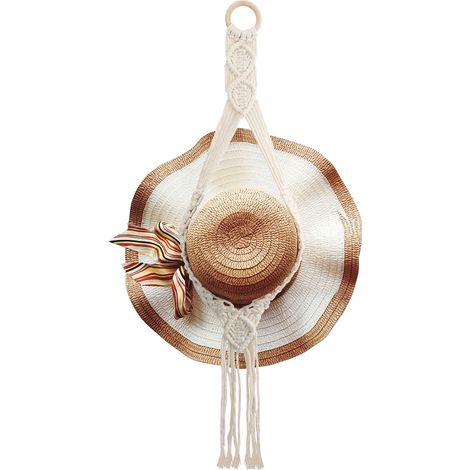 Porte-chapeau Bohème Support mural avec corde coton Organisateur pour hats (80cm, 170cm, blanc, 100g, 150g) (1/5)