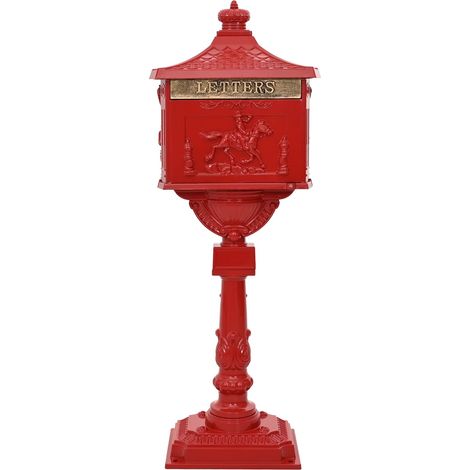 vidaXL Standing Mailbox Red 42.5 x 29.5 x 117 cm Cast Aluminum