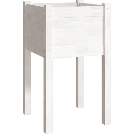Pot de fleurs d'extérieur, blanc, 40x40x70 cm, en bois de pin massif. (1/5)