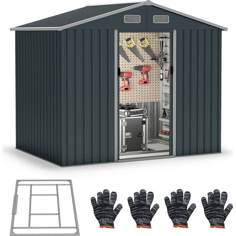Costway – Abri de jardin métal 235 x 171 x 196 cm – Toit incliné – 2 portes coulissantes verrouillables – 4 aérations pour ventilation – Base en métal