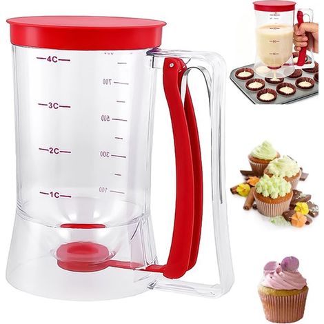 Imbuto/dispenser/misurino in plastica per pastella, dosatore per pastella per torte/versatore per pastella per pancake, utensile da cucina per alimenti, rosso, per cupcake (1/5)