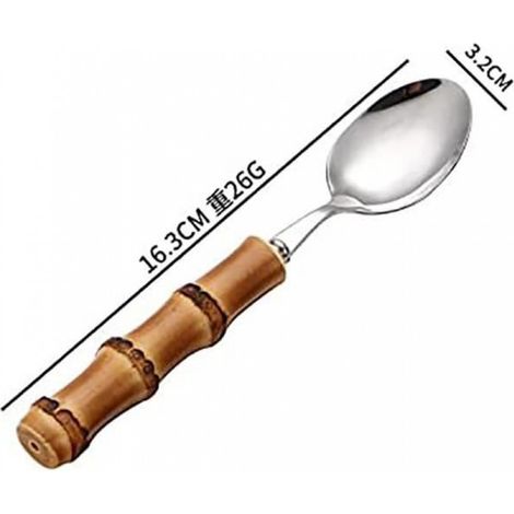 Ménagère - Ensemble de couverts en acier inoxydable avec manche en bambou et cuillère à dessert Doré (1/3)
