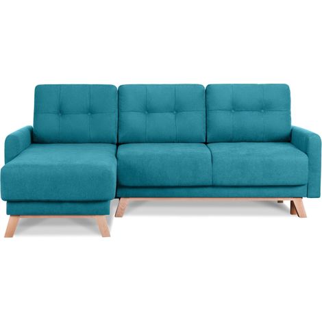 KONSIMO VISNA Ecksofa links mit ausziehbarer Schlaf- und Liegefläche, blau (1/5)