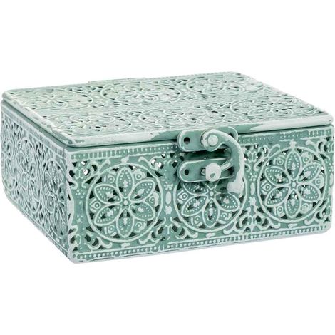 Caja de metal verde 12.5x12.5x6h cm (1/5)