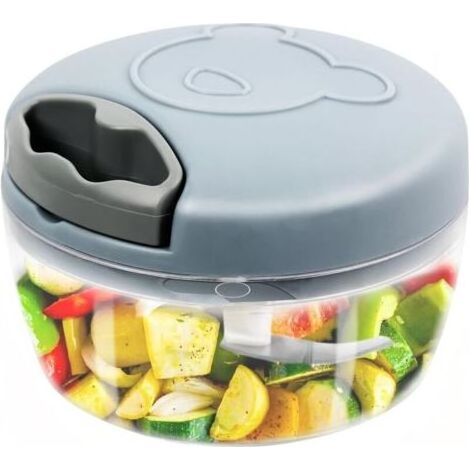 Hachoir à oignons manuel 500 ml avec 3 lames en acier inoxydable, hachoir à oignons en acier inoxydable, hachoir manuel multiple, hachoir à légumes, hachoir à oignons avec cordon