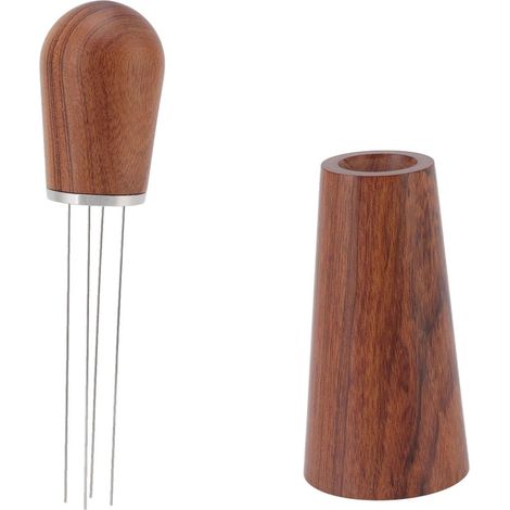 Distributeur de mélangeur à café à aiguille, manche en bois naturel, outil pour mélanger le café moulu dans la cuisine. (1/4)