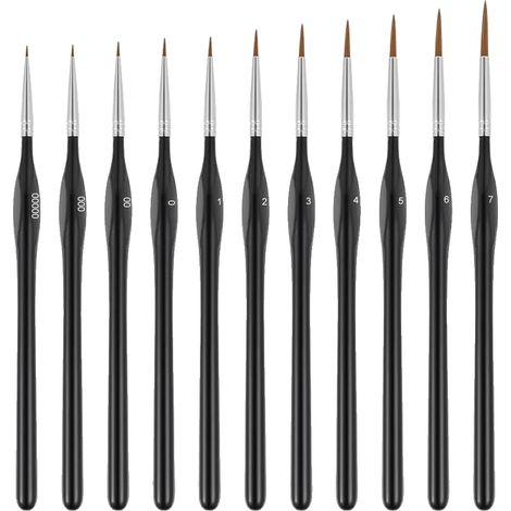Pinceles de detalle, punta fina, para pintura de maquetas, 11 triángulos negros (1/2)
