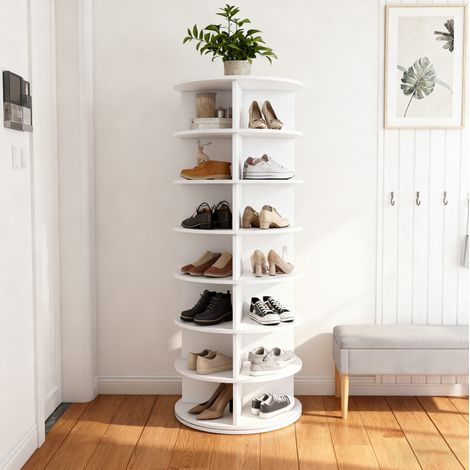 Mueble zapatero giratorio de 7 niveles, 360°, 28 pares, PVC blanco, 60 x 60 x 161 cm HAVRYA (1/5)