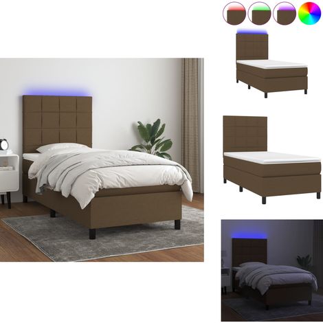 Sommier à lattes de lit et matelas et LED Marron foncé 90x190cm - Sommier Tapissier - Lit Plateforme - Lit Avec Led - Matelas À Ressorts Ensachés - Tête De Lit Ajustable (1/5)