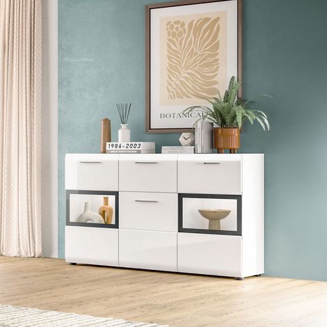 Buffet 1 porte 3 tiroirs 125x37x81 cm blanc - ICEDY