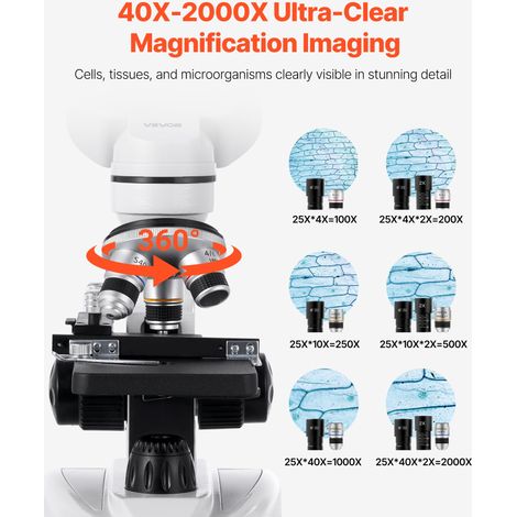 Microscope Binoculaire Professionnel, Kit de Microscope Composé avec Grossissement 40-2000X, Corps en Alliage d'Aluminium, Éclairag… (1/5)