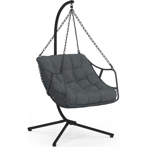 Hänge-Relaxsessel LOA durchbrochene Rattan-Effekt grau mit grauem Kissen