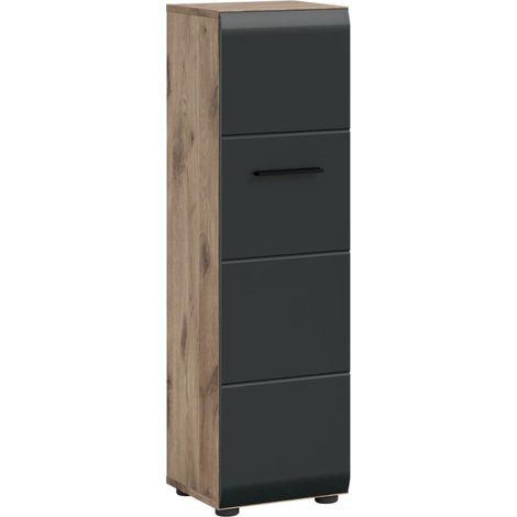 Ice armoire de salle de bain 1 porte noir mat, chêne décor.