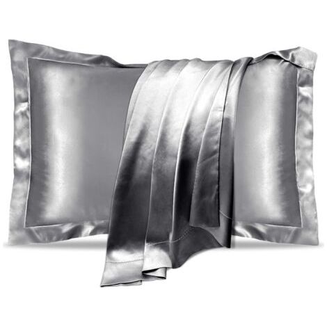 Lot de 2 taies d'oreiller en satin grise, idéales pour la santé des cheveux et de la peau, taies d'oreiller en soie de qualité supérieure douces, lisses et fraîches pour dormir (50 x 75 cm) (1/5)