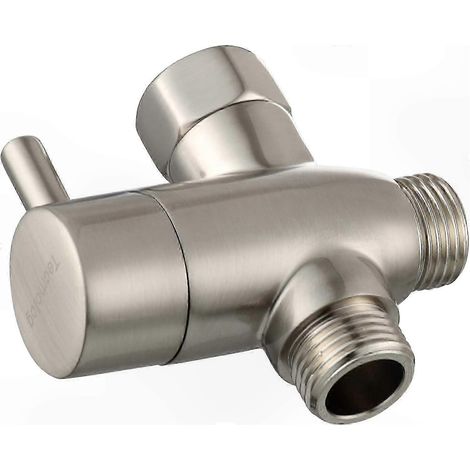 Robinet inverseur de douche en nickel brossé avec fonction d'arrêt en laiton G1/2" (1/5)