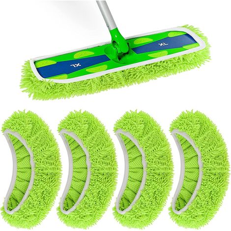 Chiffon Microfibre - Recharge Pour Balai À Poussière - Compatible Avec Balais Plats De 10 À 12 Pouces - Lavable Et Réutilisable - 4 Pièces (1/5)