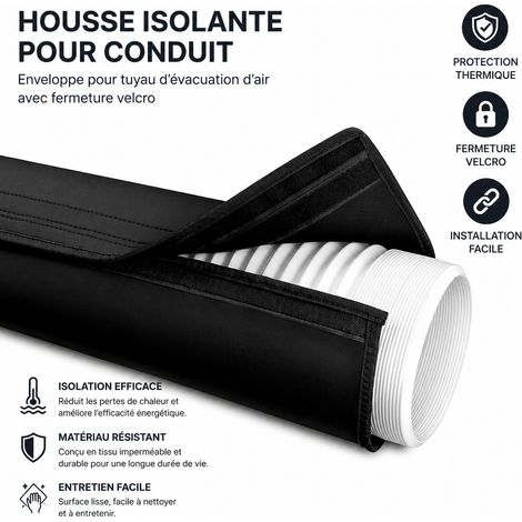 Housse isolante thermique noire pour tuyau de climatiseur 150 x 53 cm noir 200 g – Livraison gratuite
