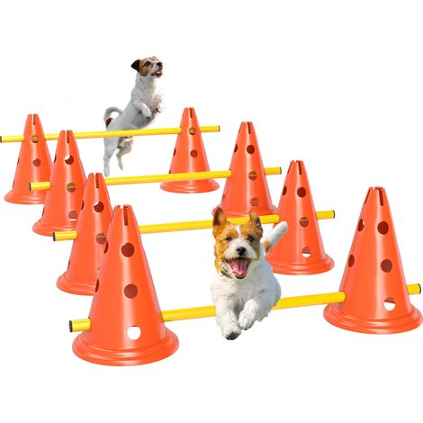Jeu d’agilité, pour chiens Entraînement à la coordination Obstacles Clôtures 8 cônes 8 barres Sac