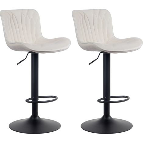Set 2 sgabelli bar seggioloni con cuciture decorative in tessuto panna gambe in metallo nero 100004328