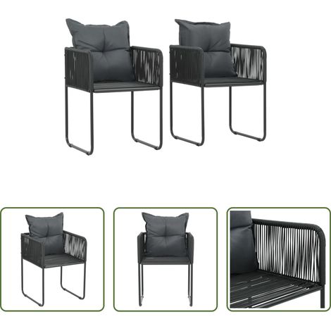 Chaises de terrasse -  Chaises d'extérieur lot de 2 avec oreillers Résine tressée Noir (1/5)