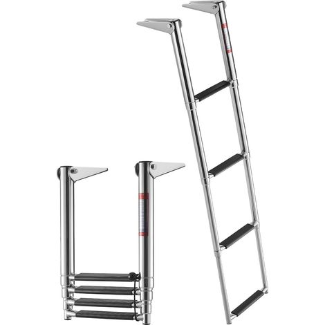 VEVOR Echelle de Bateau 4 Marches en Acier Inoxydable, Echelle de Baignade Telescopique et Pliante pour Bateau Hors-Bord, Yacht, Ponton et Piscine, Capacite de Charge 408,23 kg, Marches Antiderapantes (1/5)